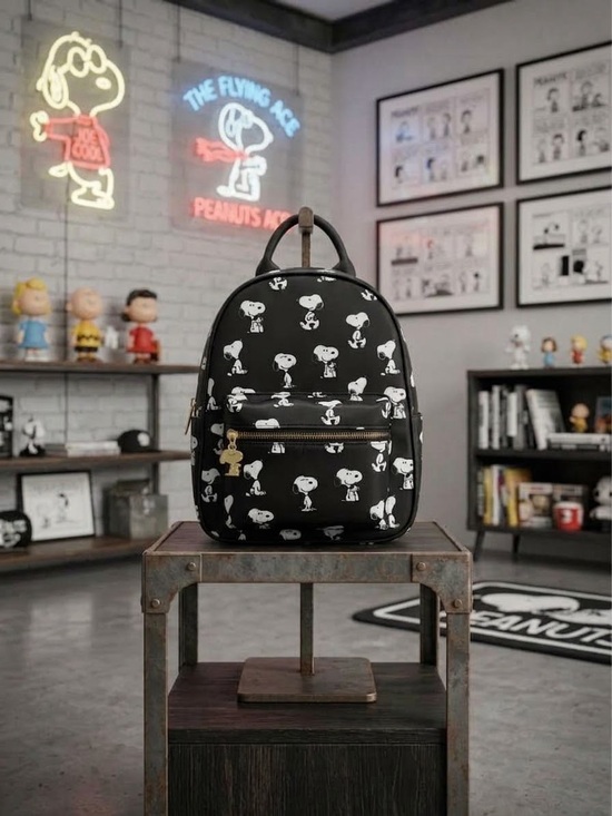 Peanuts Handbags - Black Snoopy Print Mini Backpack